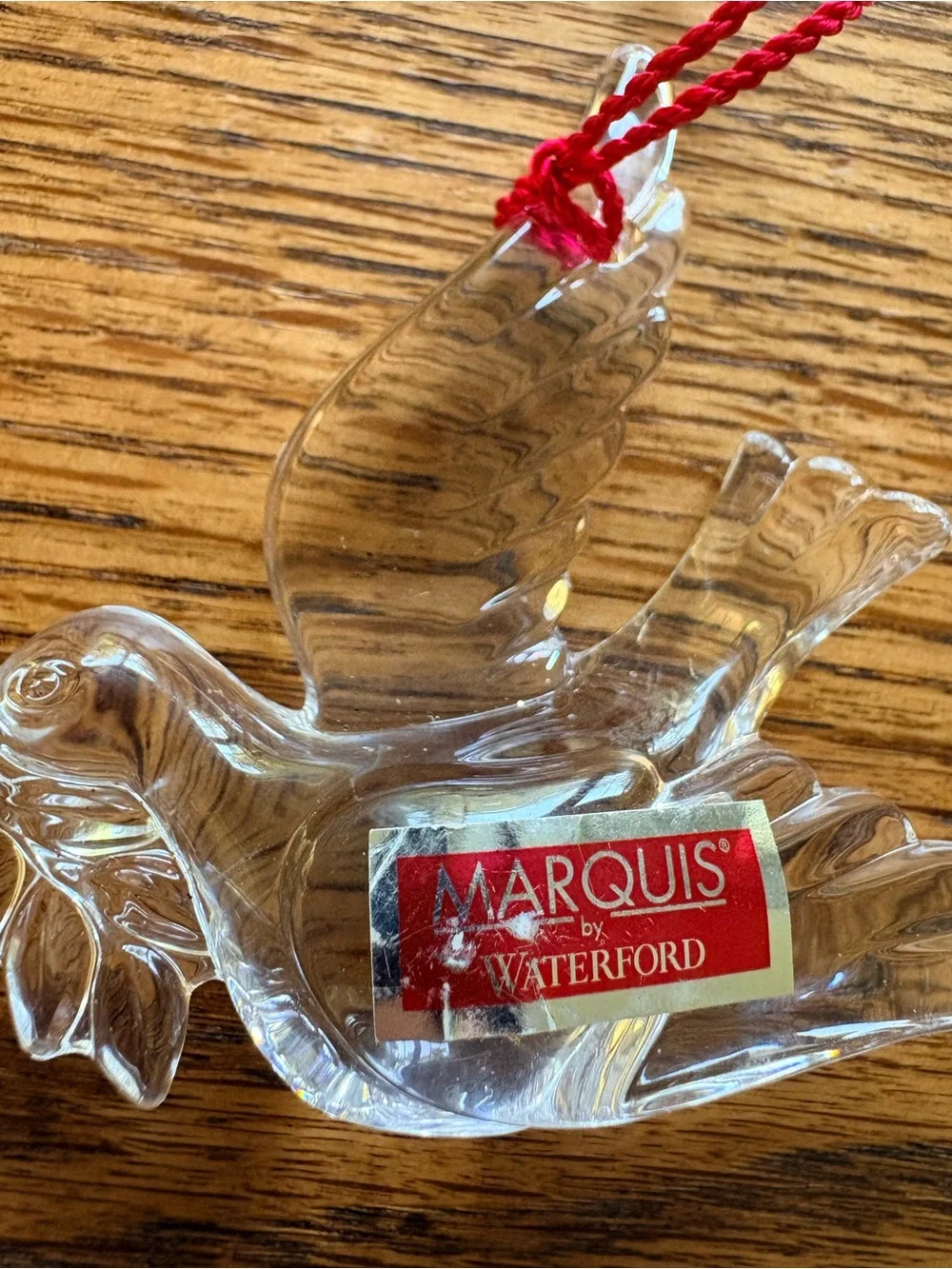 Marquis by Waterford Clear Glass Dove Ornament with Red Tassel hanger